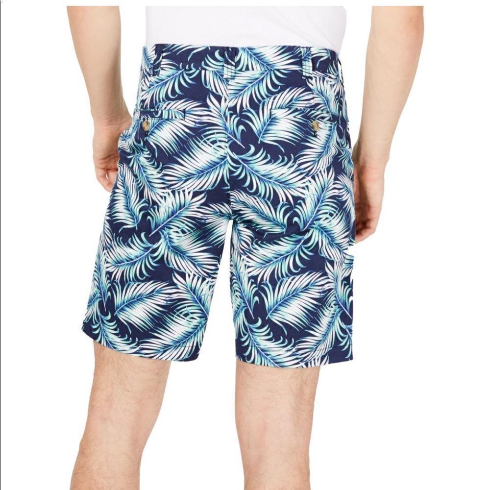 New CLUB ROOM Palm Leaf Tropical Print Shorts Navy Blue White Aqua Green 38 - Picture 2 of 6